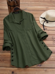 Vintage Lapel Button Long Sleeve Plus Size Shirt