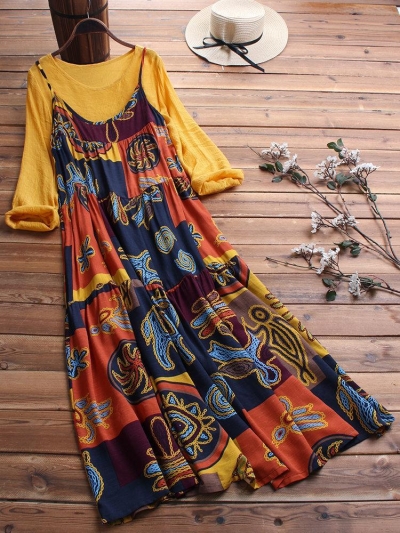 Two Picecs Ethnic Print Vintage Maxi Dress For Women YOUYOUFASHIONEC.com