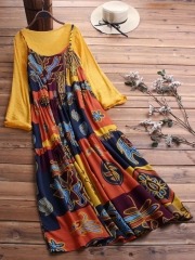 Two Picecs Ethnic Print Vintage Maxi Dress For Women