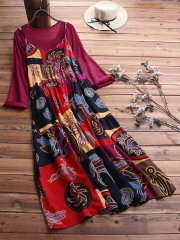 Two Picecs Ethnic Print Vintage Maxi Dress For Women