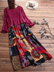 Two Picecs Ethnic Print Vintage Maxi Dress For Women