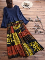 Two Picecs Ethnic Print Vintage Maxi Dress For Women