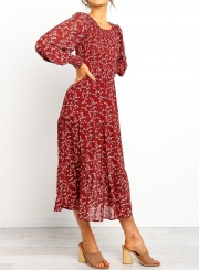 Floral Print Shirred Cuff Midi Dress