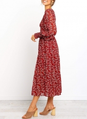 Floral Print Shirred Cuff Midi Dress