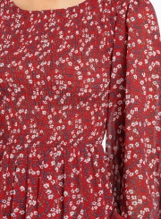 Floral Print Shirred Cuff Midi Dress