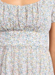 Round Neck Ruched Detail Floral Midi Dress