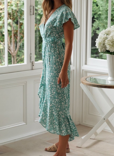 green floral wrap maxi dress