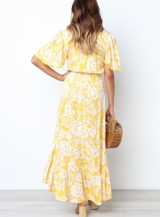 Frill Hemline Floral Maxi Dress