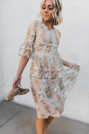 THE FULL BLOOM EMBROIDERED DRESS IN CHAMPAGNE