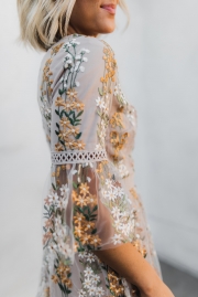 THE FULL BLOOM EMBROIDERED DRESS IN CHAMPAGNE