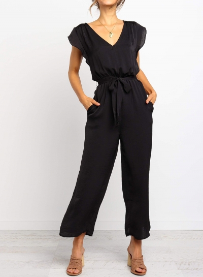 Cap Sleeve Detachable Waist Tie Jumpsuit YOUYOUFASHIONEC.com