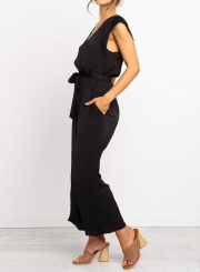 Cap Sleeve Detachable Waist Tie Jumpsuit