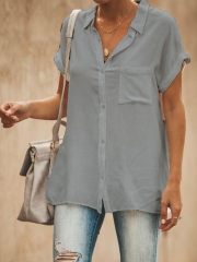 Summer Cool Solid Color V-Neck Short-Sleeved Casual Wear