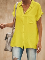 Summer Cool Solid Color V-Neck Short-Sleeved Casual Wear