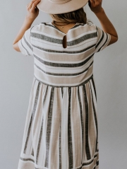 Simple Striped Round Neck Midi Dress