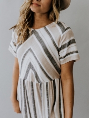 Simple Striped Round Neck Midi Dress