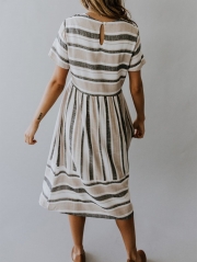 Simple Striped Round Neck Midi Dress