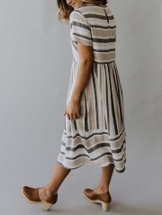 Simple Striped Round Neck Midi Dress