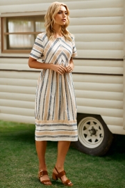 Simple Striped Round Neck Midi Dress