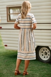 Simple Striped Round Neck Midi Dress