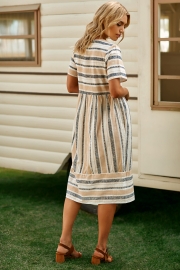 Simple Striped Round Neck Midi Dress