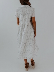 Cute Spotted Shirt Collar Midi Dress