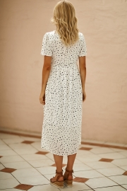 Cute Spotted Shirt Collar Midi Dress