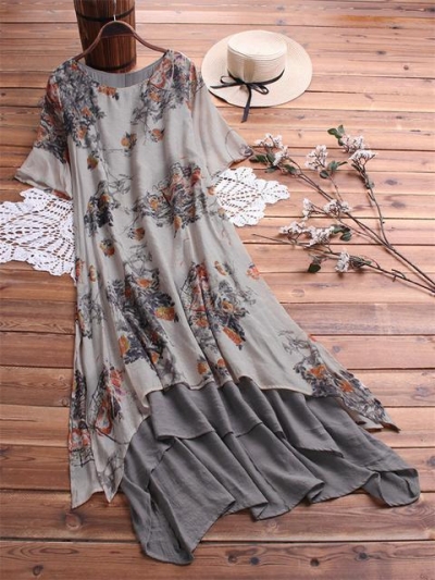 Double layered Floral Print Maxi Dress YOUYOUFASHIONEC.com