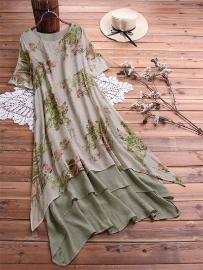 Double layered Floral Print Maxi Dress YOUYOUFASHIONEC.com