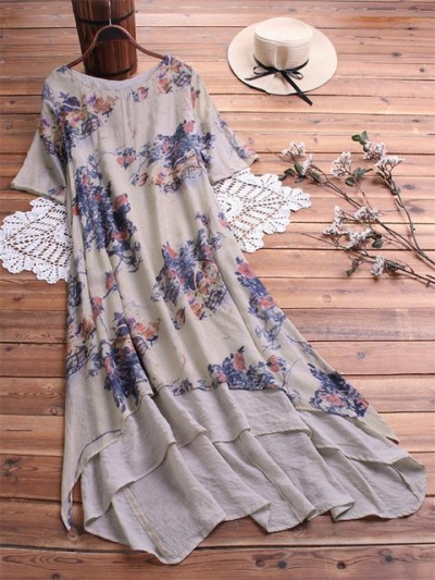 Double layered Floral Print Maxi Dress YOUYOUFASHIONEC.com