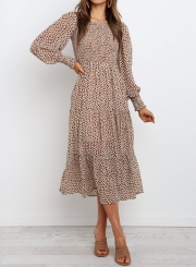 Round Neck Long Sleeve Tiered Midi Dress