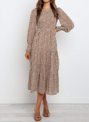 Round Neck Long Sleeve Tiered Midi Dress