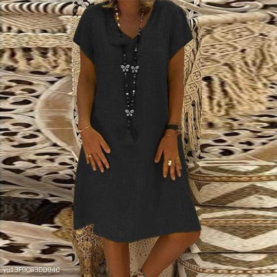 Elegant V Neck Short Sleeve Plain Casual Dress YOUYOUFASHIONEC.com