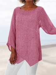 Crew Neck Long Sleeve Paneled Holiday Shirts & Tops