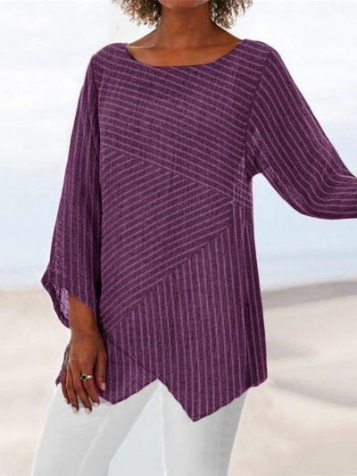 Crew Neck Long Sleeve Paneled Holiday Shirts & Tops LZDINTECOMMERCE.com