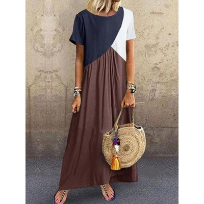 Casual Plus Size Stitching Color Maxi Dress YOUYOUFASHIONEC.com