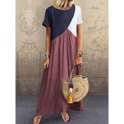 Casual Plus Size Stitching Color Maxi Dress