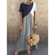 Casual Plus Size Stitching Color Maxi Dress