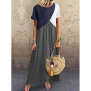 Casual Plus Size Stitching Color Maxi Dress