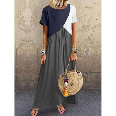 Casual Plus Size Stitching Color Maxi Dress YOUYOUFASHIONEC.com