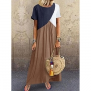 Casual Plus Size Stitching Color Maxi Dress