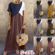 Casual Plus Size Stitching Color Maxi Dress