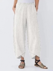 Summer Pockets Striped Casual Capri Pants