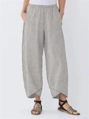 Summer Pockets Striped Casual Capri Pants
