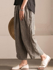 Plus Size Pockets Shift Checkered/Plaid Casual Pants