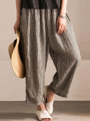 Plus Size Pockets Shift Checkered/Plaid Casual Pants