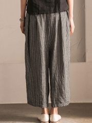 Plus Size Pockets Shift Checkered/Plaid Casual Pants