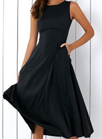 Round Neck Solid Sleeveless Skater Dress YOUYOUFASHIONEC.com