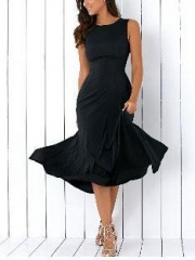 Round Neck Solid Sleeveless Skater Dress