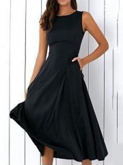 Round Neck Solid Sleeveless Skater Dress